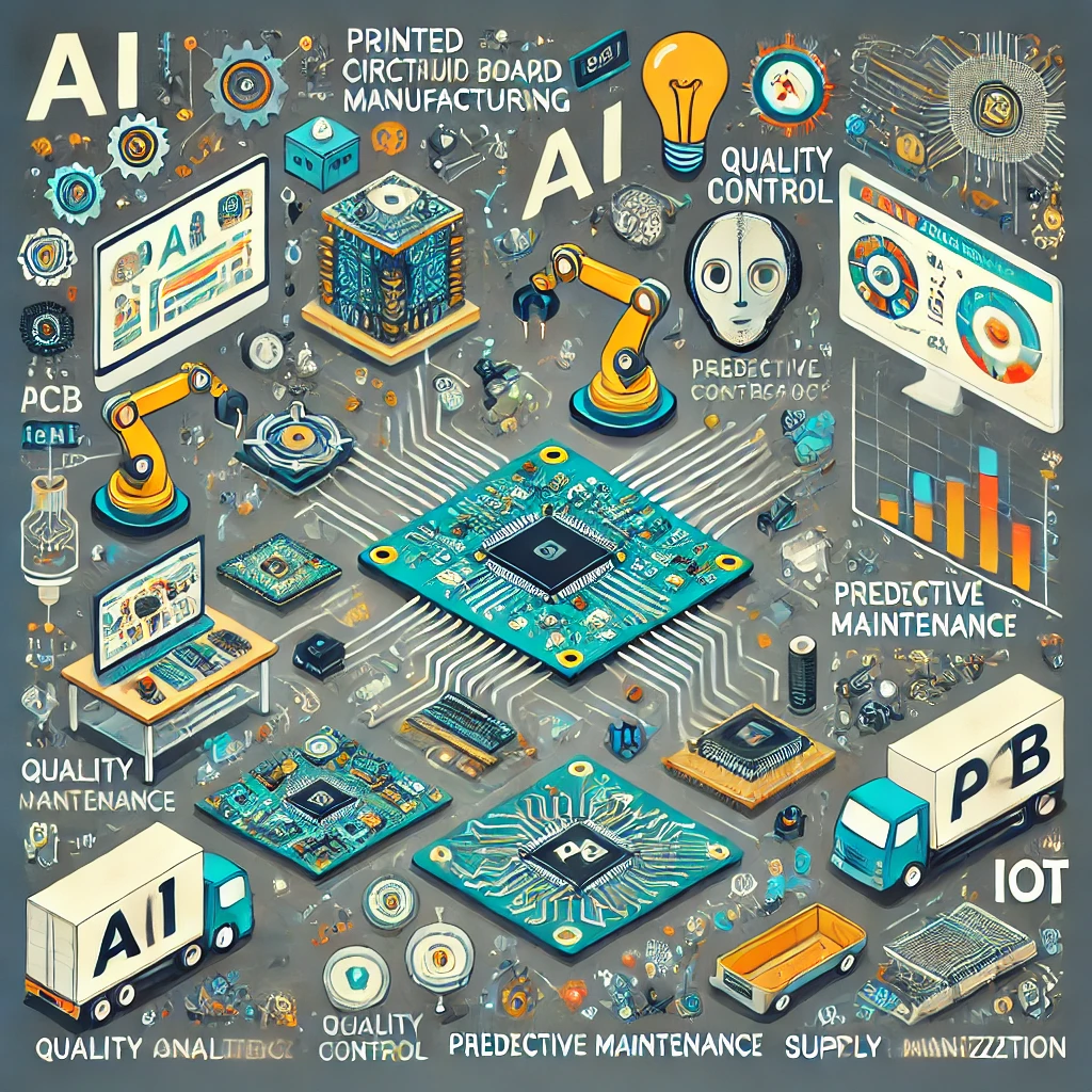 The Role of AI in PCB Manufacturing 2 DALL·E 2024 11 05 15.56.13 An infographic depicting the role of AI in PCB Printed Circuit Board manufacturing. The image should include elements like AI algorithms PCB assemb