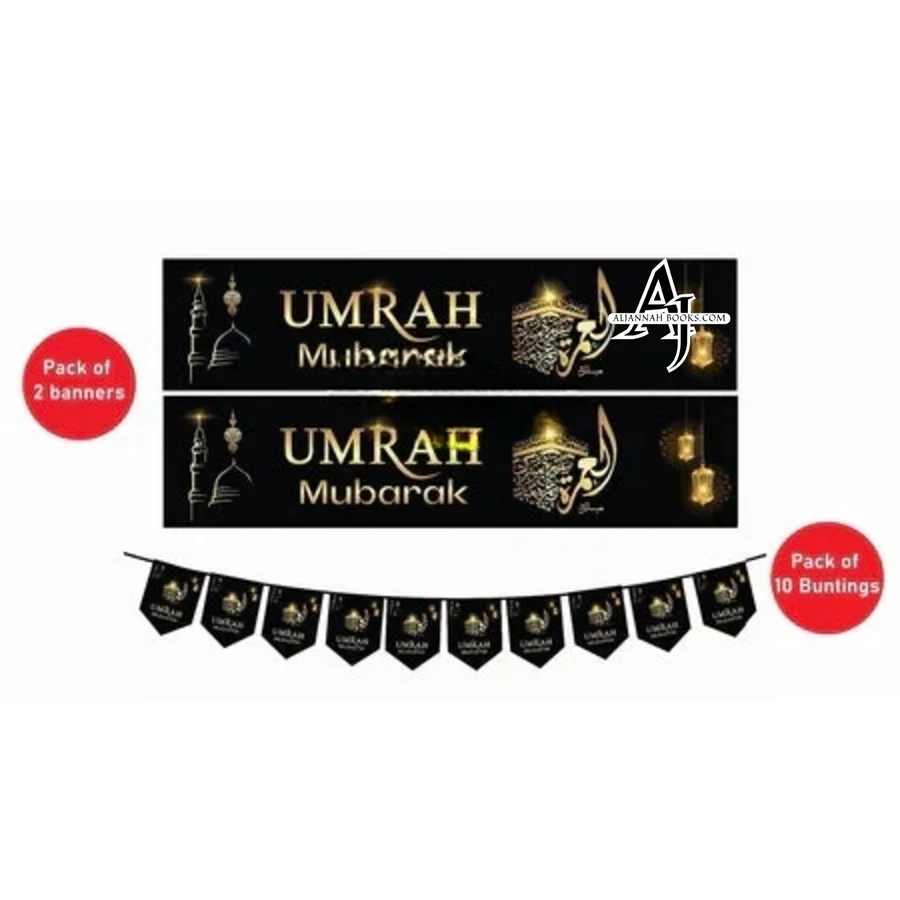 Umrah Mubarak Set Banner and Bunting decorative wall hanging 1 Umrah Mubarak Set Banner and Bunting decorative wall hanging