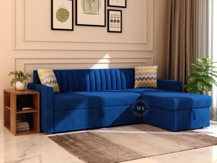 Elegant Bed Cum Sofa with Wooden Finish and Ample Storage